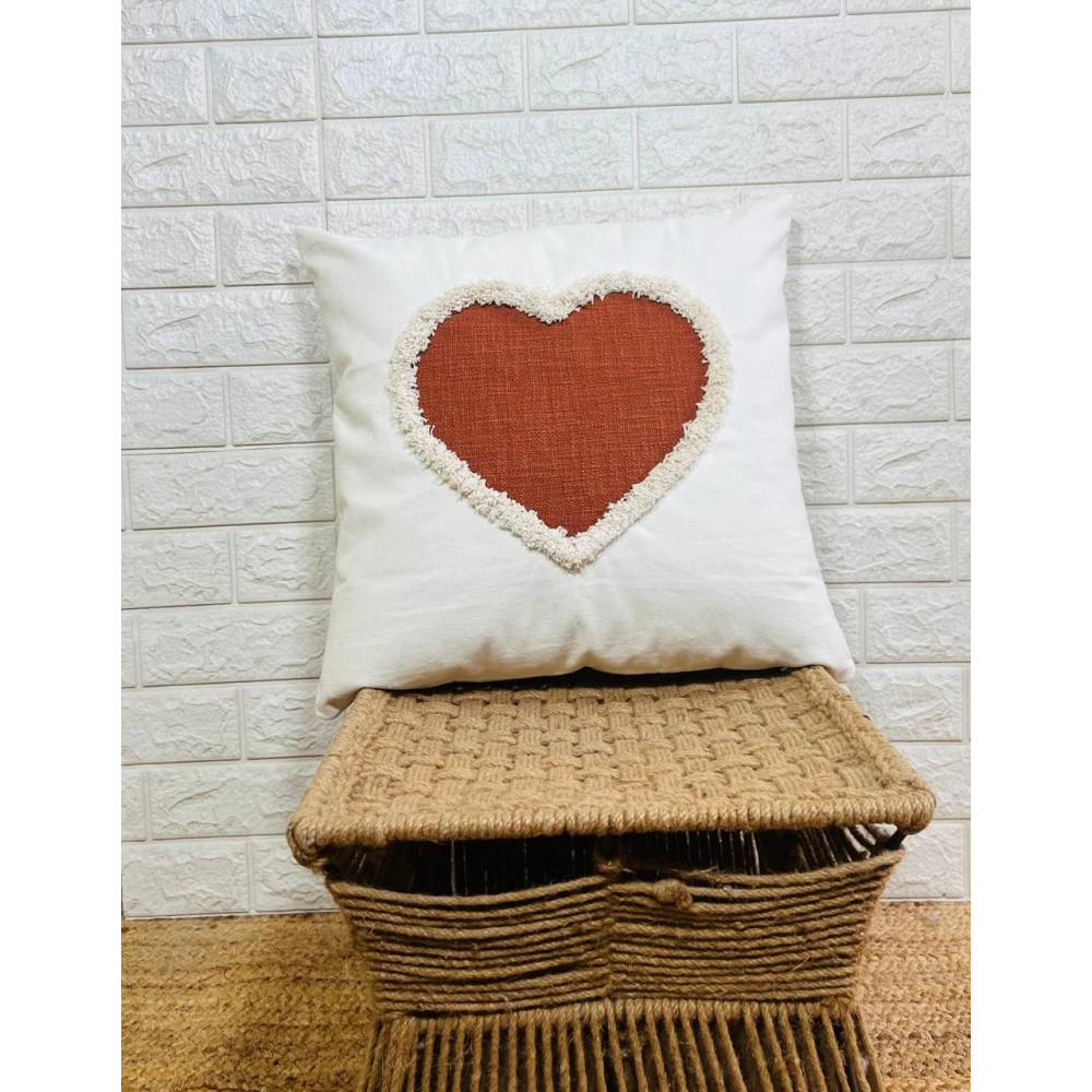 Indihomecraft Handicraft Cotton Cushion Cover - Hand Stitched Embroidery Decorative Art Boho Pillow Heart Shape Hand Made Pillow Cover | Hand Stitch Square Shape 18X18 Inches Cushion Cover, Set of 1