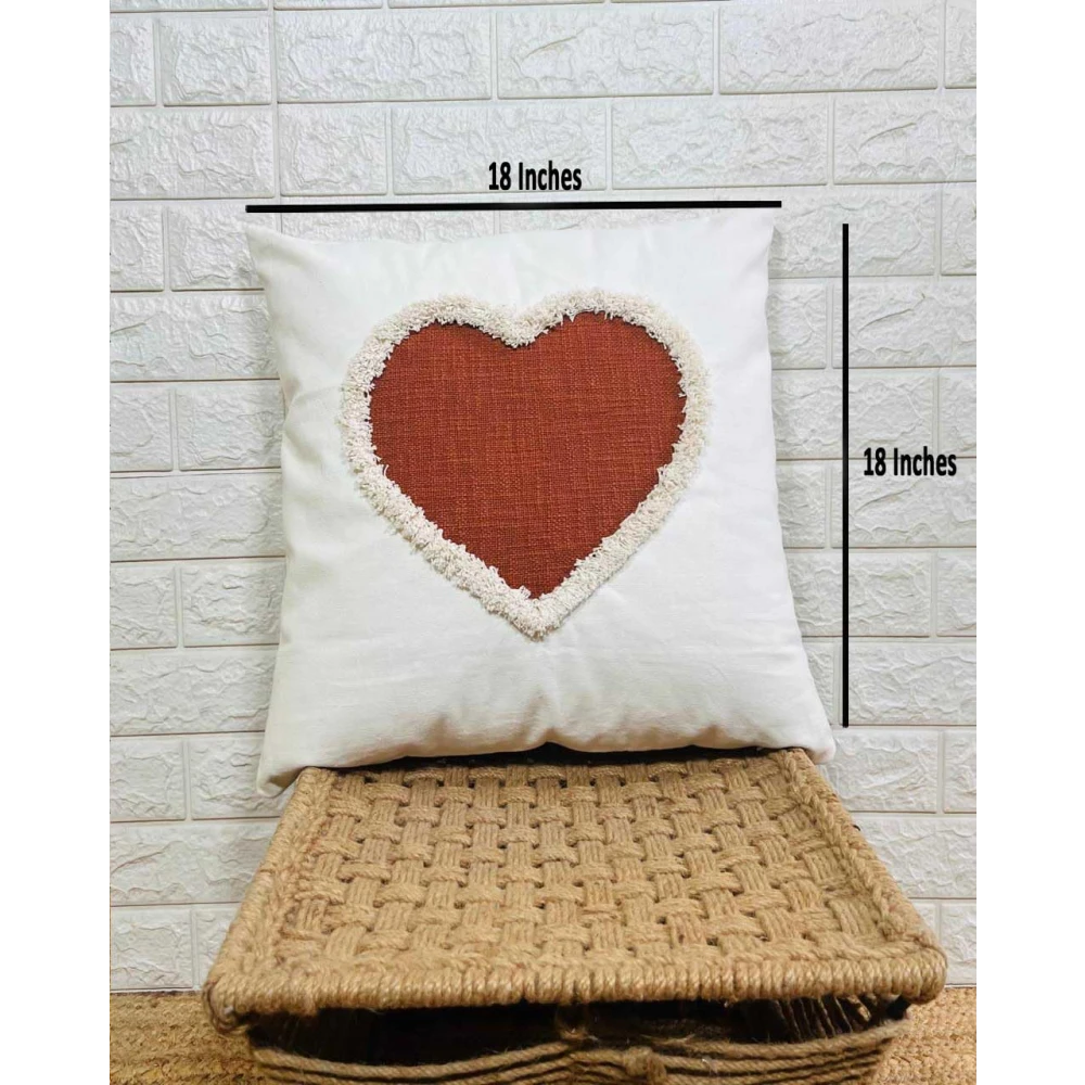Indihomecraft Handicraft Cotton Cushion Cover - Hand Stitched Embroidery Decorative Art Boho Pillow Heart Shape Hand Made Pillow Cover | Hand Stitch Square Shape 18X18 Inches Cushion Cover, Set of 1