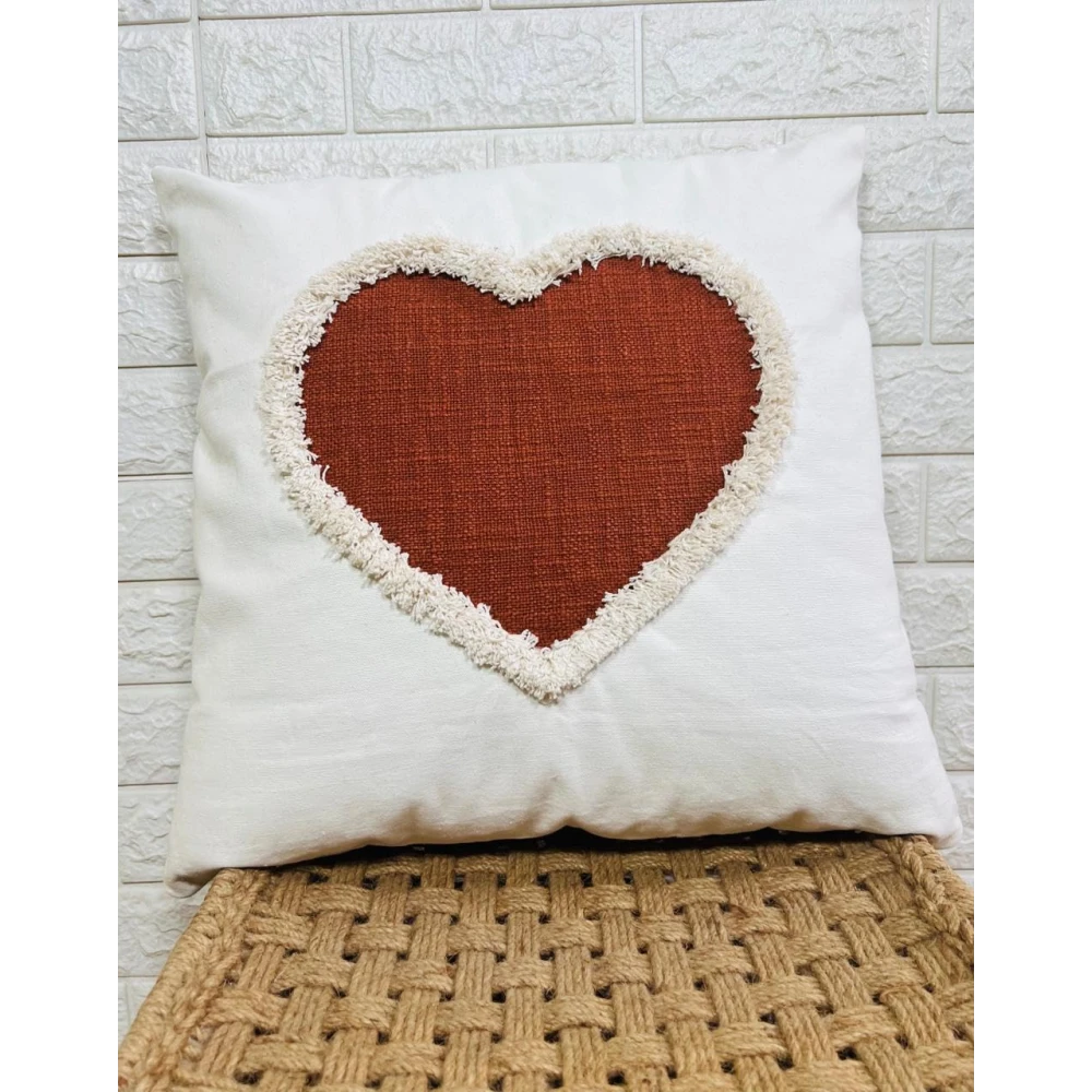 Indihomecraft Handicraft Cotton Cushion Cover - Hand Stitched Embroidery Decorative Art Boho Pillow Heart Shape Hand Made Pillow Cover | Hand Stitch Square Shape 18X18 Inches Cushion Cover, Set of 1