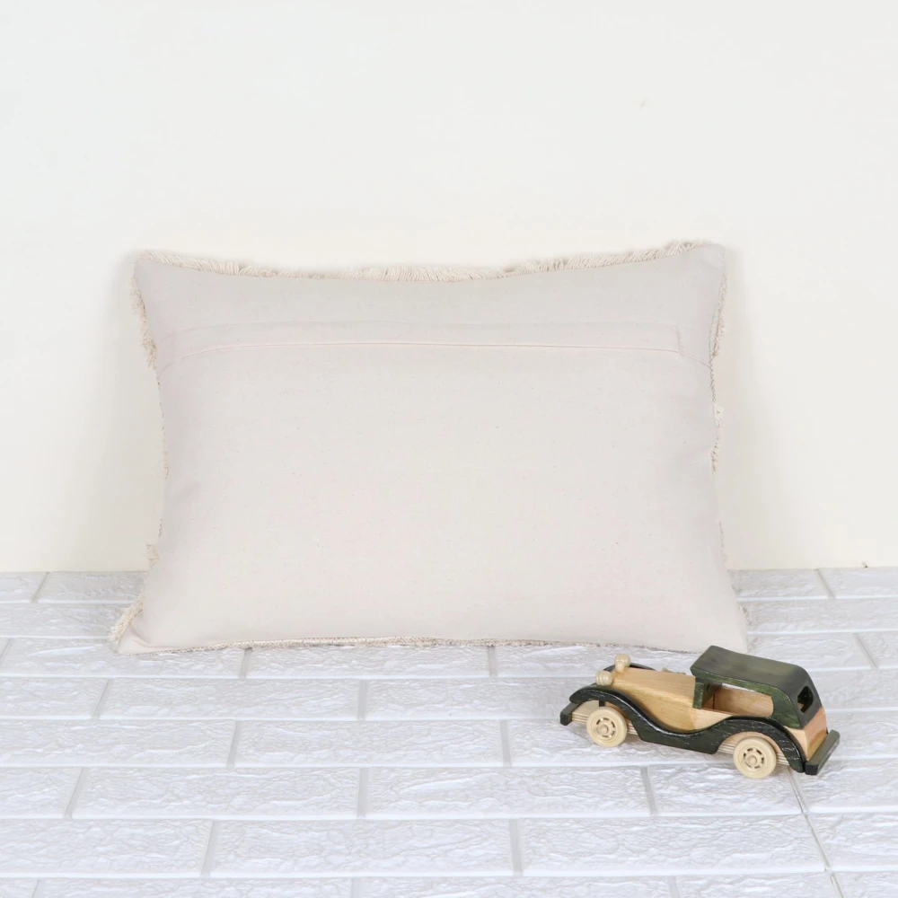 Indihomecraft Handicraft Cotton Cushion Cover | Hand Stitched Embroidery | Decorative Art Boho Pillow | Handmade Beige Woven Embroidery Pillow Cover | Rectangle Shape 14X20 Inches Cushion Cover