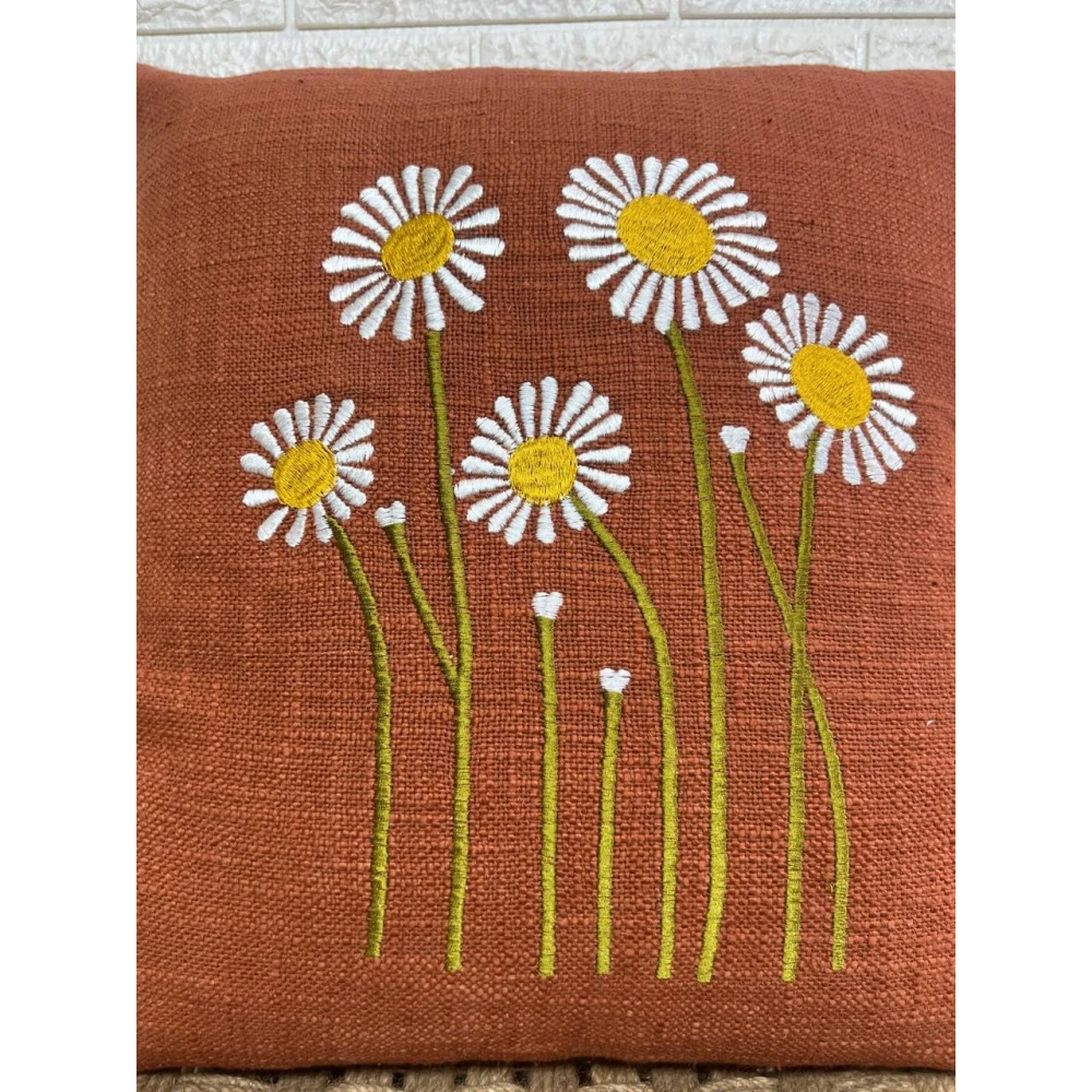 Indihomecraft Brick Red Cushion Cover Hand Woven Flower Emb Inspired Decorative Boho Cushion Cover for Sofa Couch Swing Chair Living Room & Bedroom 18x18 Inches, Pack of 1