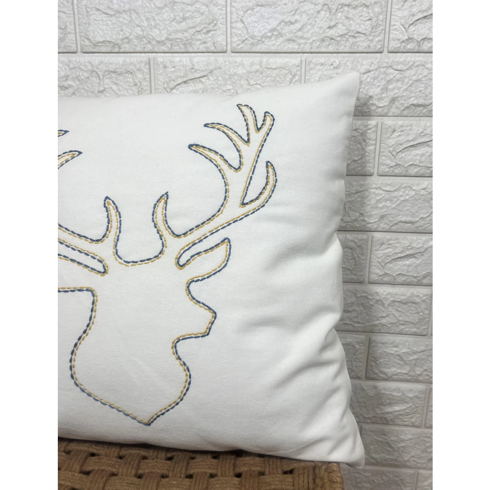 Indihomecraft Handicraft Cotton Cushion Cover - Hand Stitched Embroidery Decorative Art Boho Pillow Dear Animal ShapeHand Made Pillow Cover | Square Shape 18X18 Inches Cushion Cover Set of 1