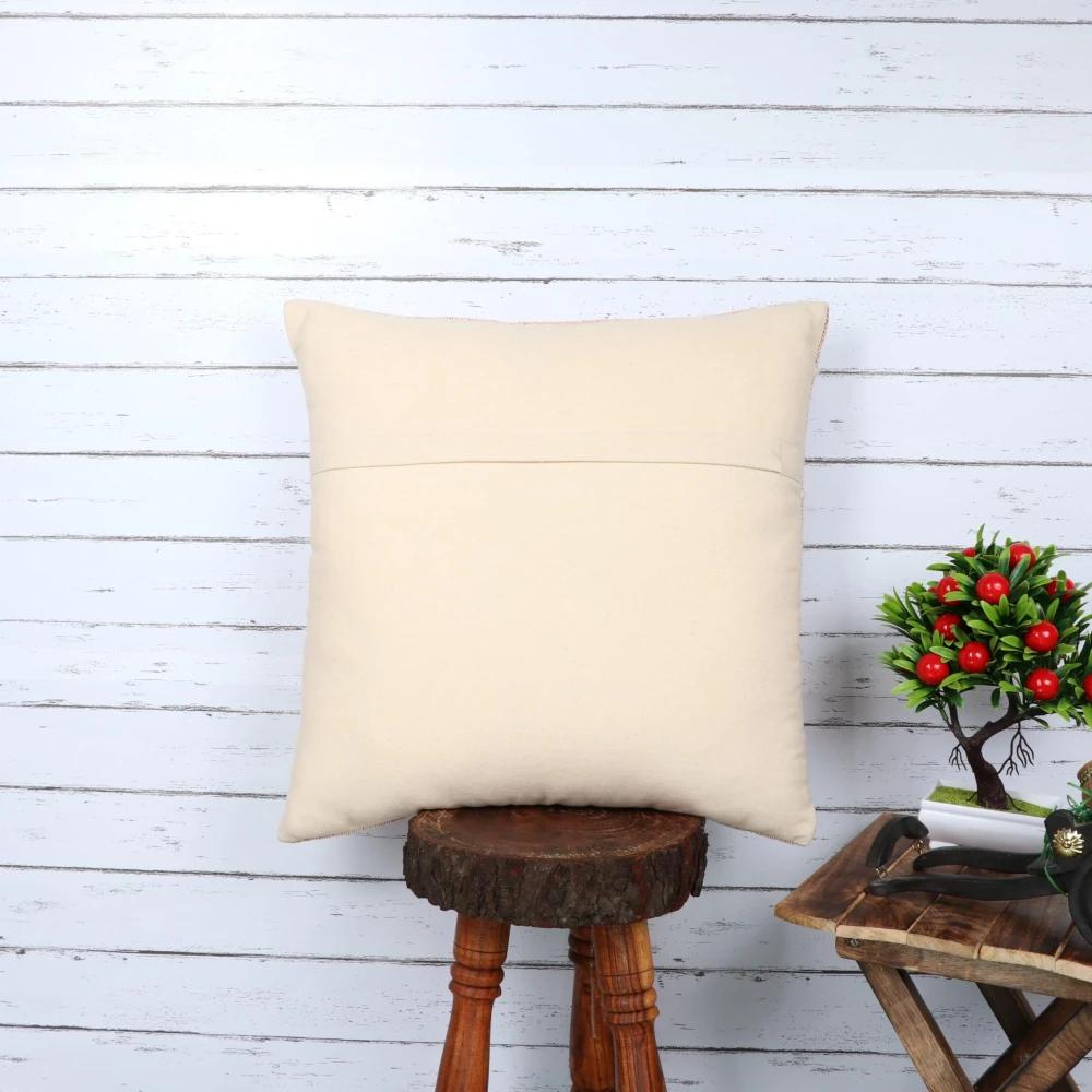 Indihomecraft Handicraft Cotton Cushion Cover | Hand Stitched Embroidery | Pink Decorative Art Boho Pillow | Handmade Woven Pillow Cover | Square Shape 18X18 Inches Cushion Cover