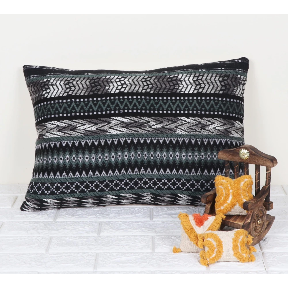 Indihomecraft Handicraft Jacquard Cotton Cushion Cover | Hand Stitched Embroidery | Decorative Boho Cushion Cover for Sofa Couch Swing Chair Living Room & Bedroom 14 x 20 Inches, Pack of 1