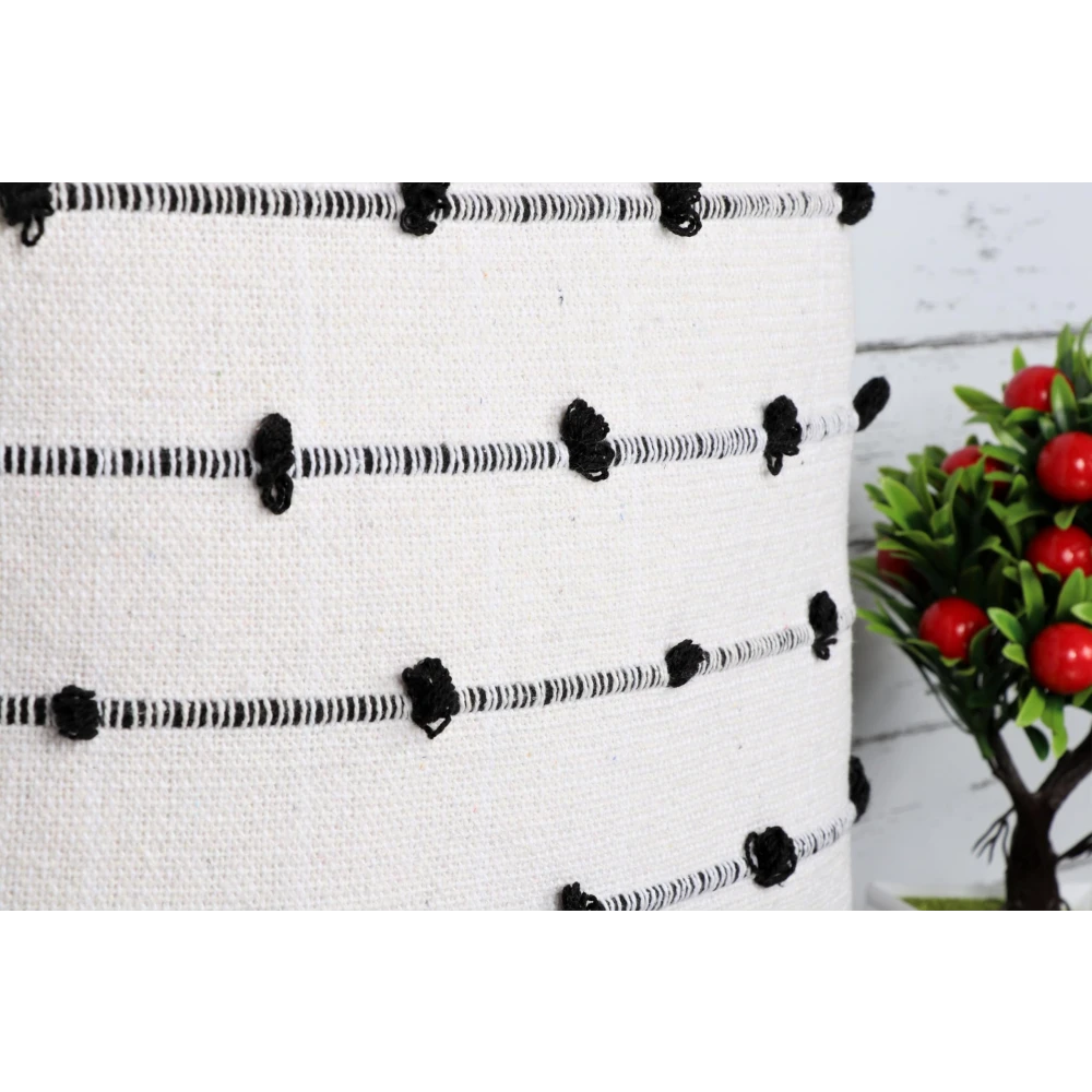 Indihomecraft Cotton Cushion Cover, Hand Stitched Embroidery, White and Black Decorative Art, Boho Pillow, 18x18 Inches, Set of 1 45x45 Cm