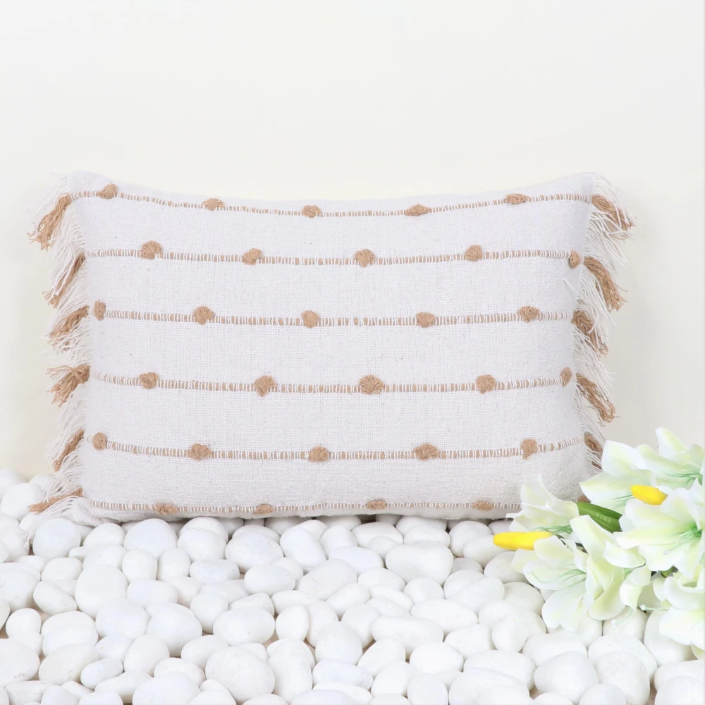 Indihomecraft Handicraft Cotton Cushion Cover | Hand Stitched Embroidery | Decorative Boho Cushion Cover for Sofa Couch Swing Chair Living Room & Bedroom 14 x 20 Inches, Pack of 1