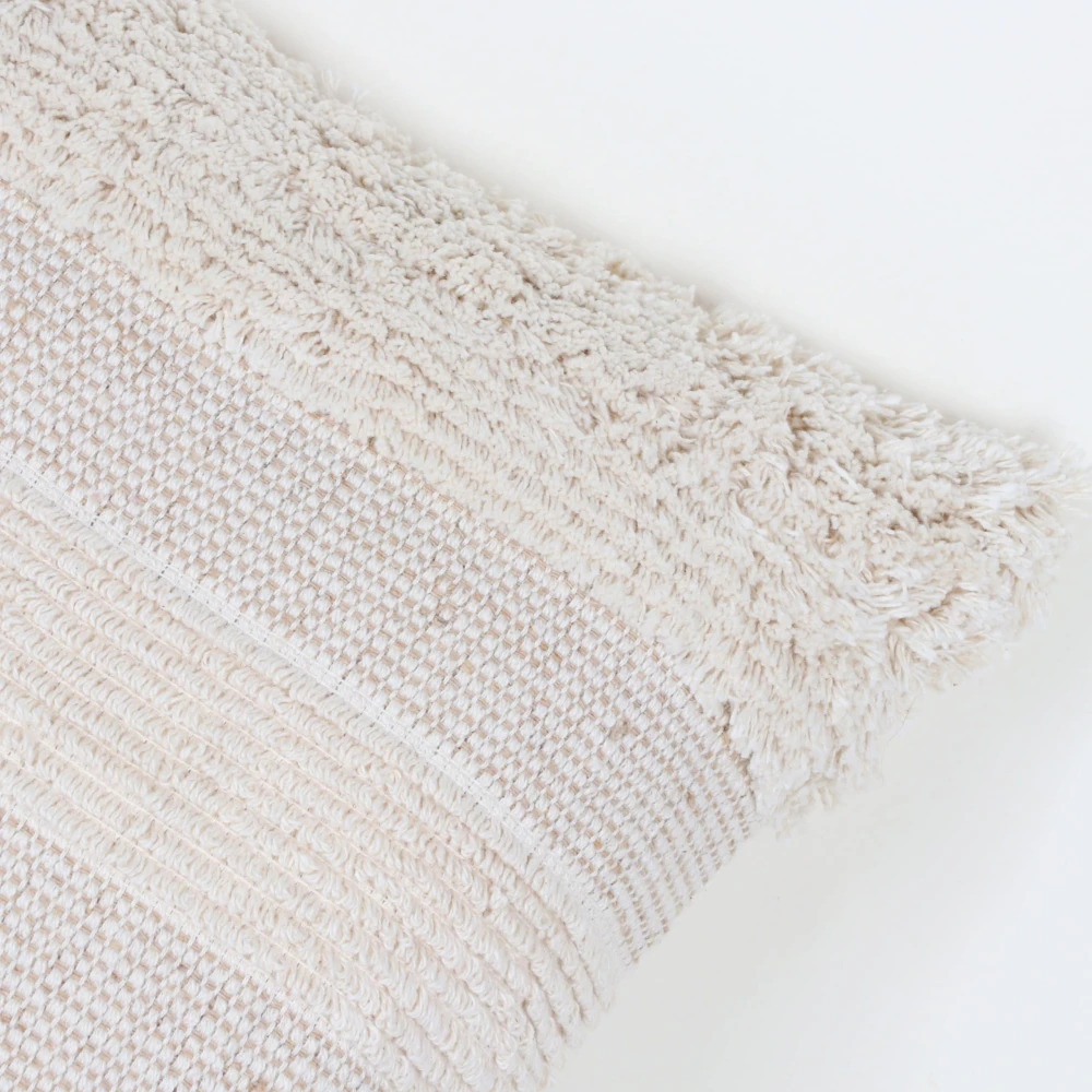 Indihomecraft Handicraft Cotton Cushion Cover | Hand Stitched Embroidery | Decorative Art Boho Pillow | Handmade Beige Woven Embroidery Pillow Cover | Rectangle Shape 14X20 Inches Cushion Cover