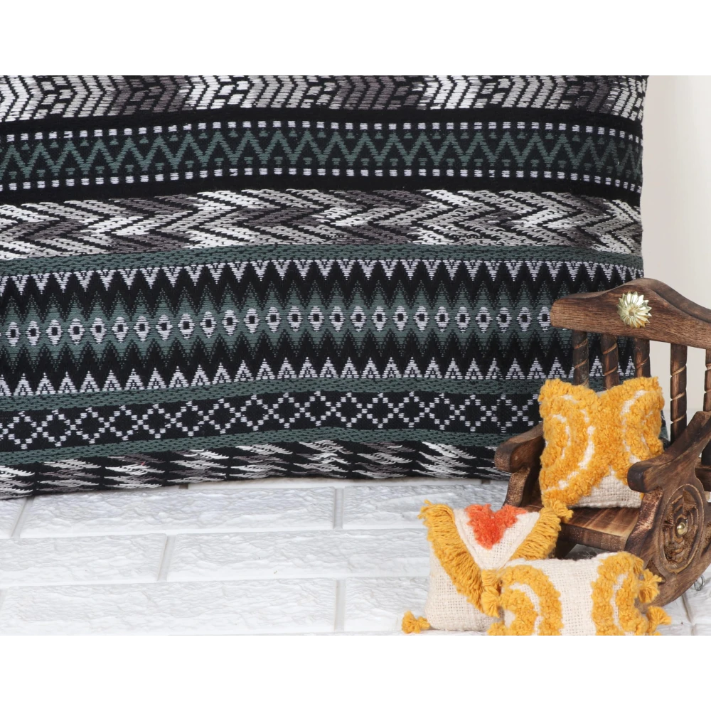 Indihomecraft Handicraft Jacquard Cotton Cushion Cover | Hand Stitched Embroidery | Decorative Boho Cushion Cover for Sofa Couch Swing Chair Living Room & Bedroom 14 x 20 Inches, Pack of 1
