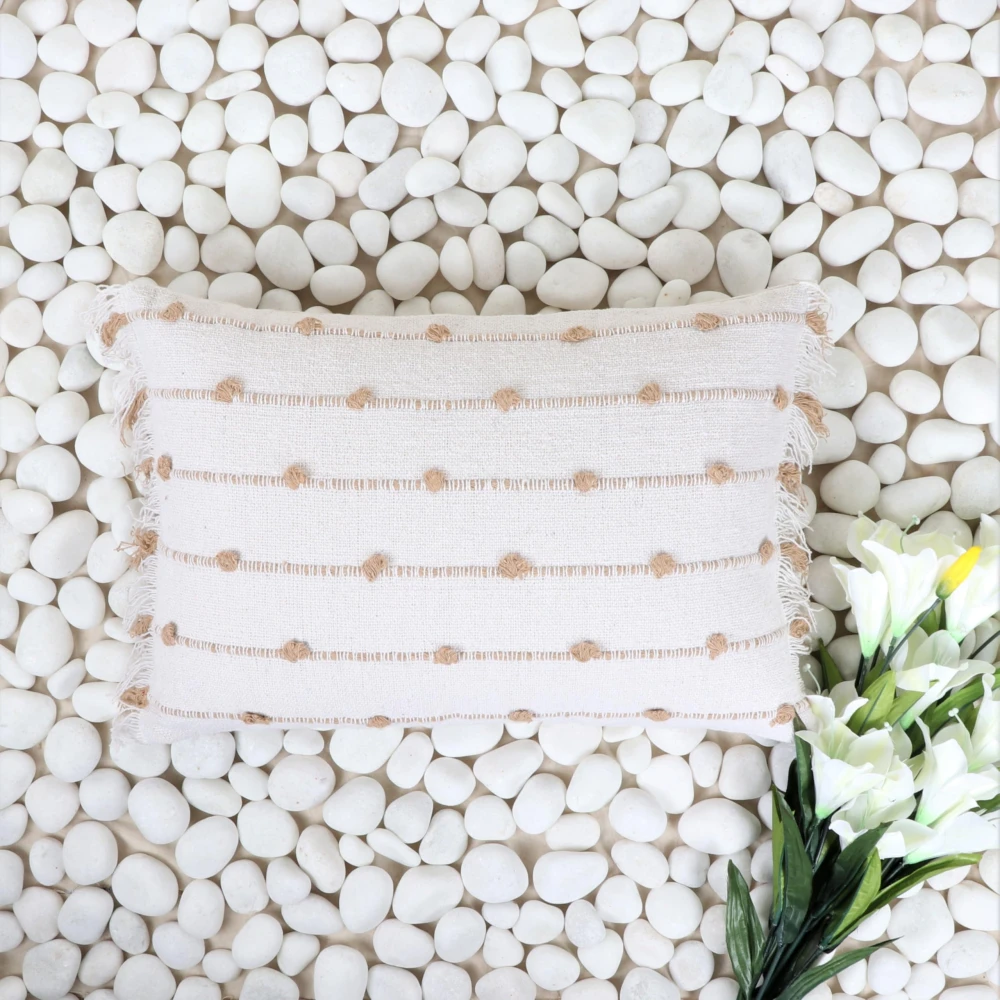 Indihomecraft Handicraft Cotton Cushion Cover | Hand Stitched Embroidery | Decorative Boho Cushion Cover for Sofa Couch Swing Chair Living Room & Bedroom 14 x 20 Inches, Pack of 1