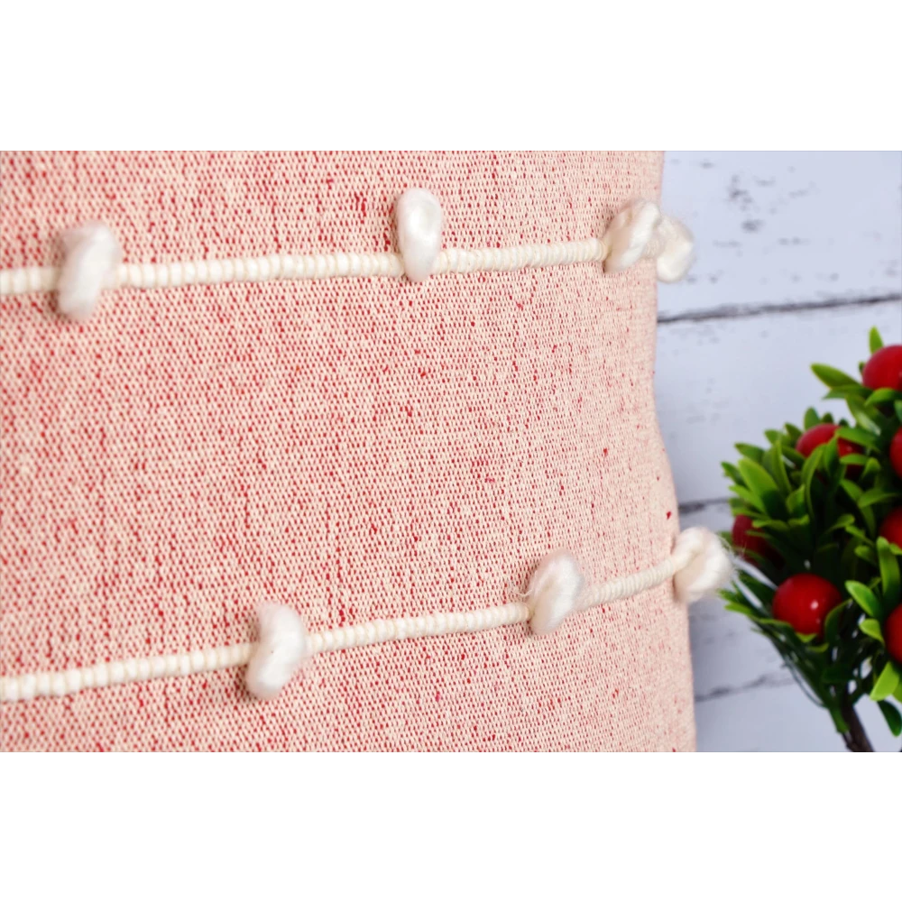 Indihomecraft Handicraft Cotton Cushion Cover | Hand Stitched Embroidery | Pink Decorative Art Boho Pillow | Handmade Woven Pillow Cover | Square Shape 18X18 Inches Cushion Cover