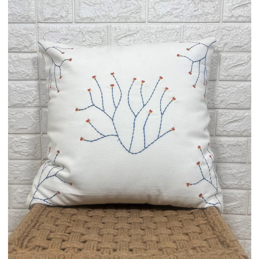 Indihomecraft Cushion Cover Hand Embroidery Inspired Decorative Boho Cushion Cover for Sofa Couch Swing Chair Living Room & Bedroom 18 x 18 Inches, Pack of 1