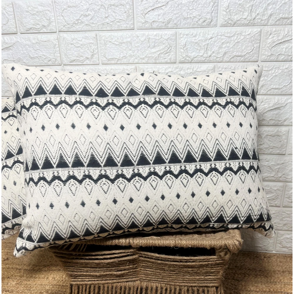 Indihomecraft Handicraft Cotton Cushion Cover - Jacquard Hand Loom Hand Stitched Embroidery Decorative Art Boho Pillow Block Woven Pillow Cover | Rectangle Shape 14X20 Inches Cushion Cover, Set of 2