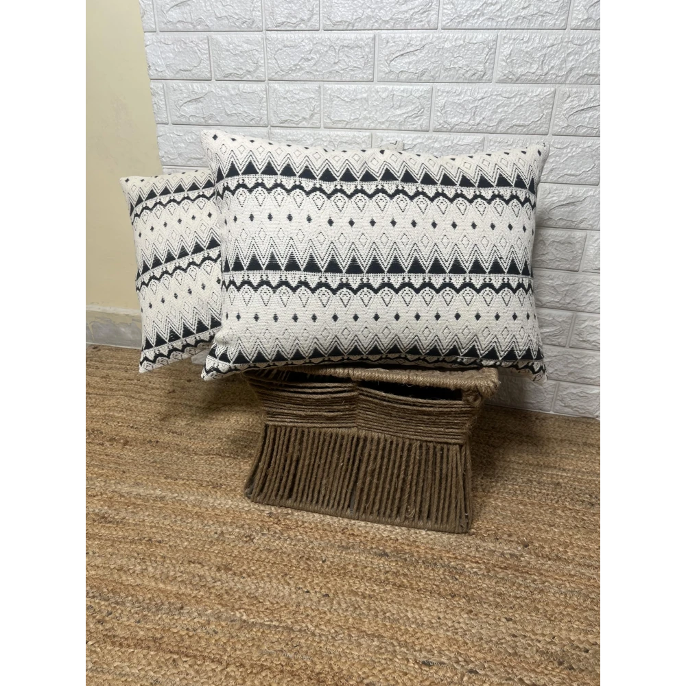 Indihomecraft Handicraft Cotton Cushion Cover - Jacquard Hand Loom Hand Stitched Embroidery Decorative Art Boho Pillow Block Woven Pillow Cover | Rectangle Shape 14X20 Inches Cushion Cover, Set of 2