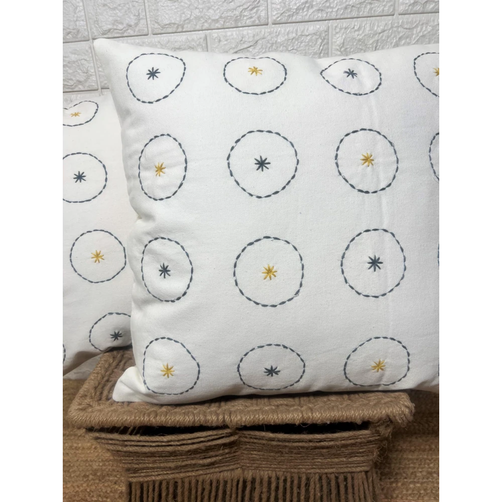 Indihomecraft Handicraft Cotton Cushion Cover - Hand Stitched Embroidery Decorative Art Boho Pillow Boho Round Shape Hand Made Pillow Cover | Square Shape 18X18 Inches Cushion Cover Set of 2