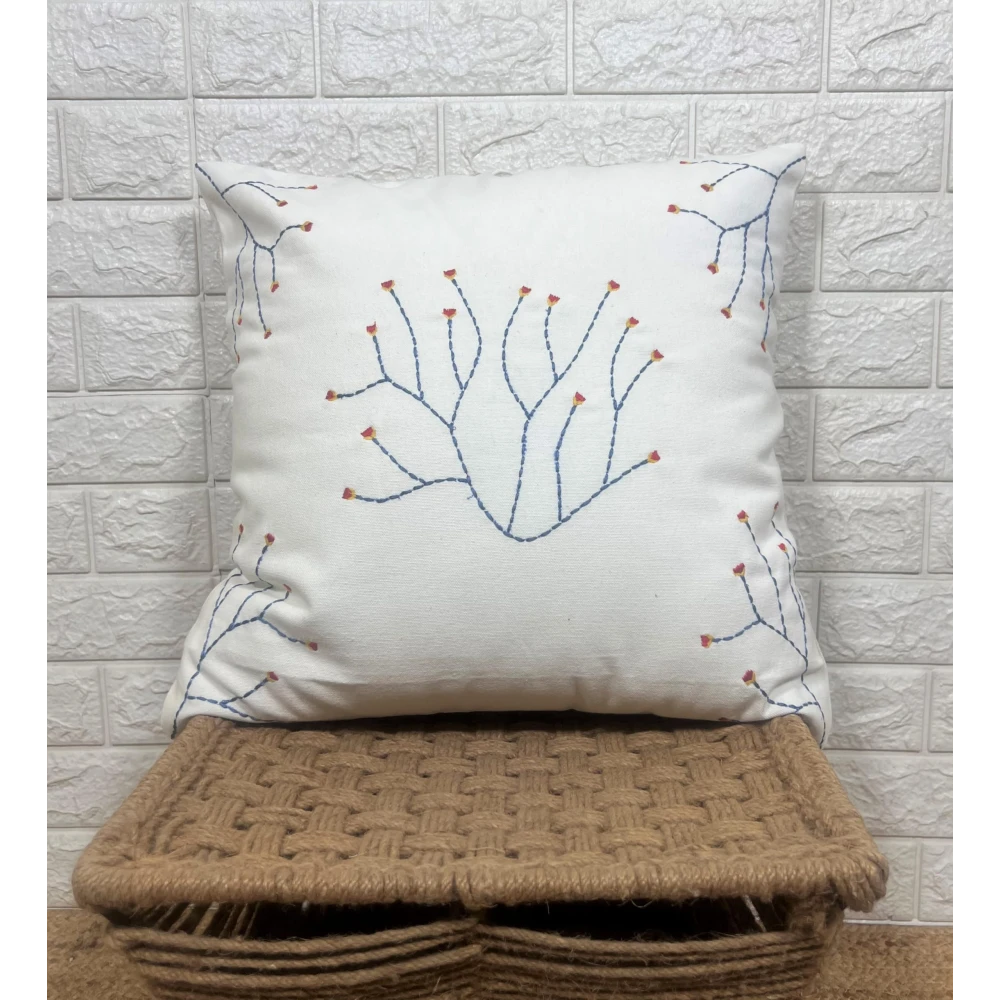 Indihomecraft Cushion Cover Hand Embroidery Inspired Decorative Boho Cushion Cover for Sofa Couch Swing Chair Living Room & Bedroom 18 x 18 Inches, Pack of 1