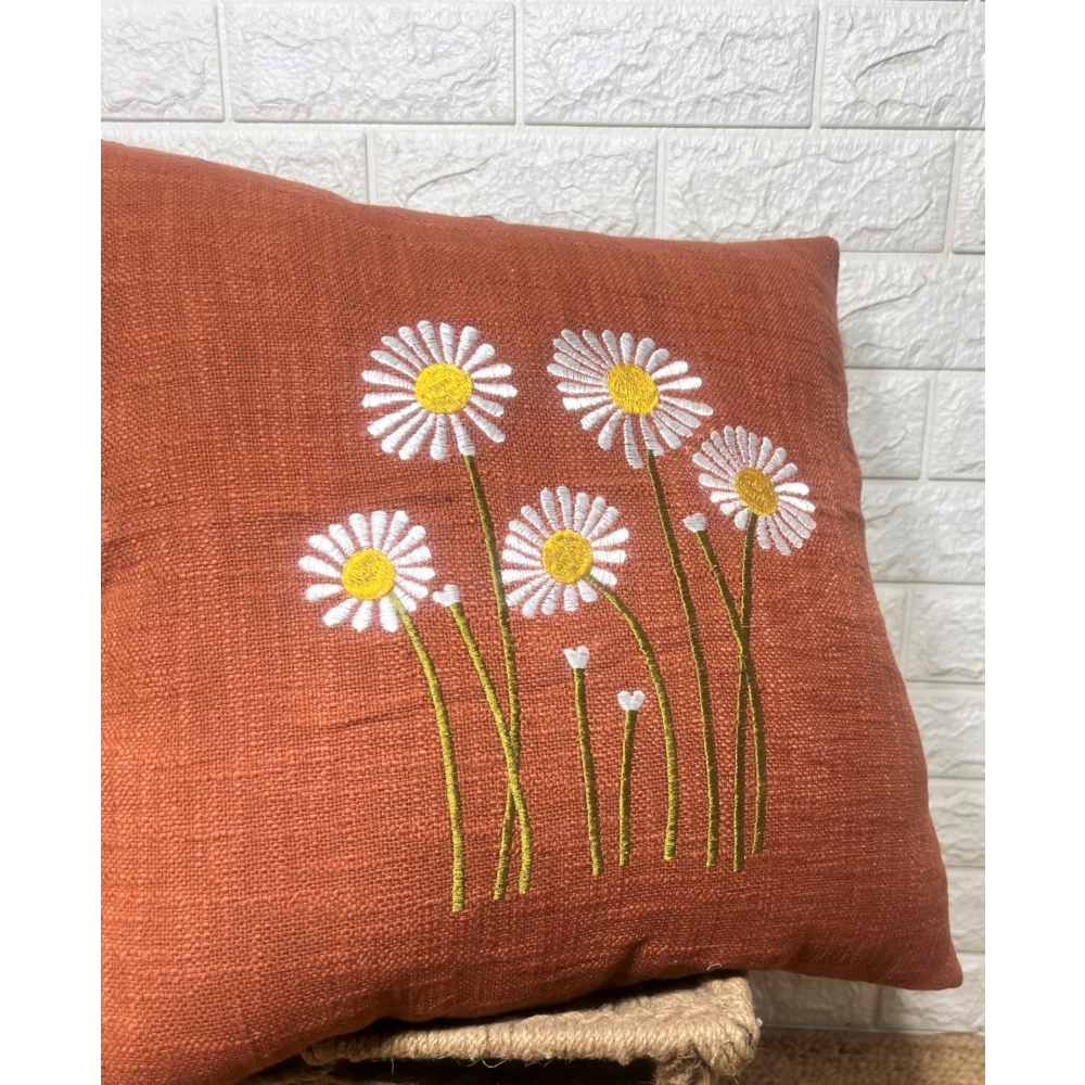 Indihomecraft Handicraft Cotton Cushion Cover - Hand Stitched Embroidery Decorative Boho Pillow Sun Flower Shape Hand Made Pillow Cover | Hand Stitch 18X18 Inches Cushion Cover, Set of 2