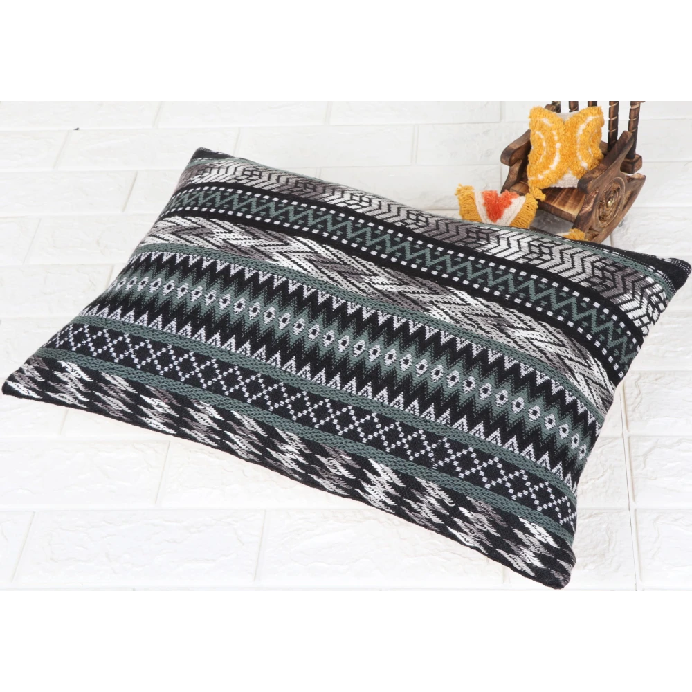 Indihomecraft Handicraft Jacquard Cotton Cushion Cover | Hand Stitched Embroidery | Decorative Boho Cushion Cover for Sofa Couch Swing Chair Living Room & Bedroom 14 x 20 Inches, Pack of 1