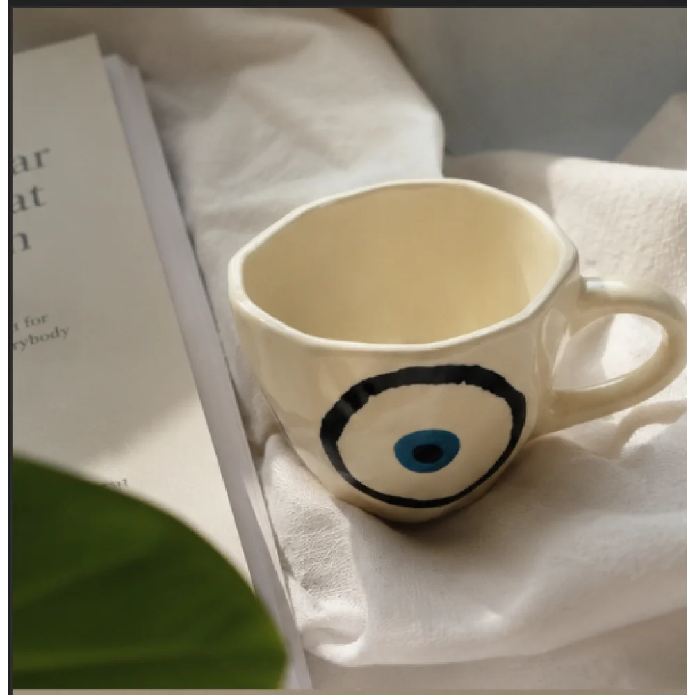 Blue Eye Ceramic Coffee Mug – Unique Evil Eye Tea Cup for Home & Office