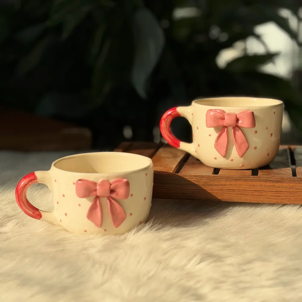 Elegant Bow Ceramic Coffee Mug – Aesthetic Coquette Style Tea Cup