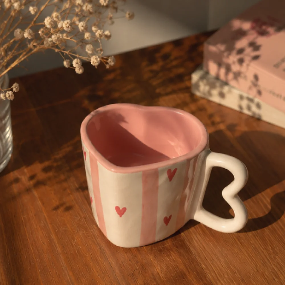 Pink Heart Shaped Ceramic Mug – Romantic Coffee & Tea Cup Gift