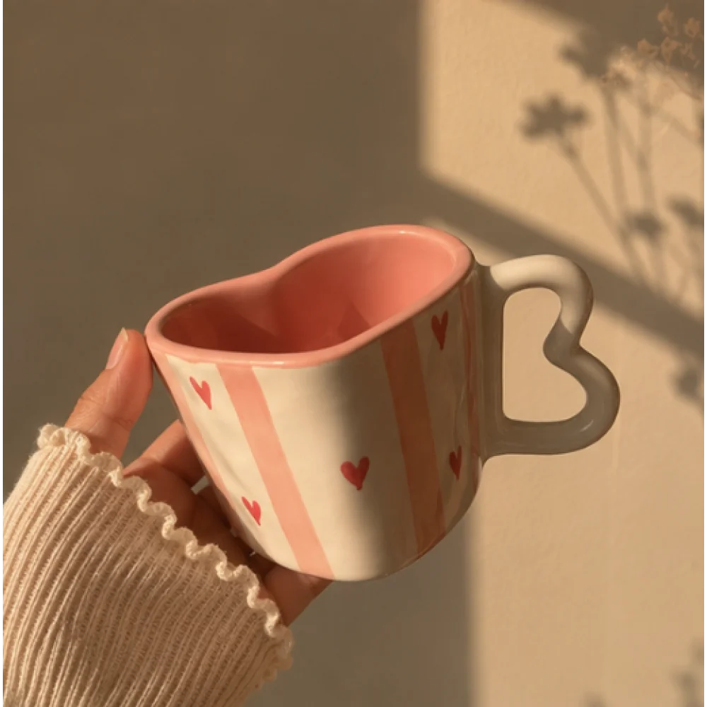 Pink Heart Shaped Ceramic Mug – Romantic Coffee & Tea Cup Gift