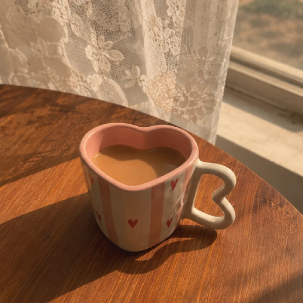 Pink Heart Shaped Ceramic Mug – Romantic Coffee & Tea Cup Gift