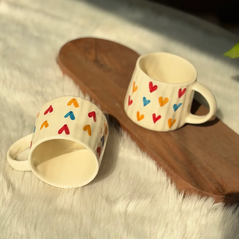 Pastel Hearts Ceramic Coffee Mug – Cute Heart Print Tea & Coffee Cup