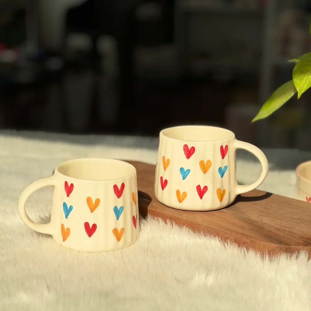 Pastel Hearts Ceramic Coffee Mug – Cute Heart Print Tea & Coffee Cup