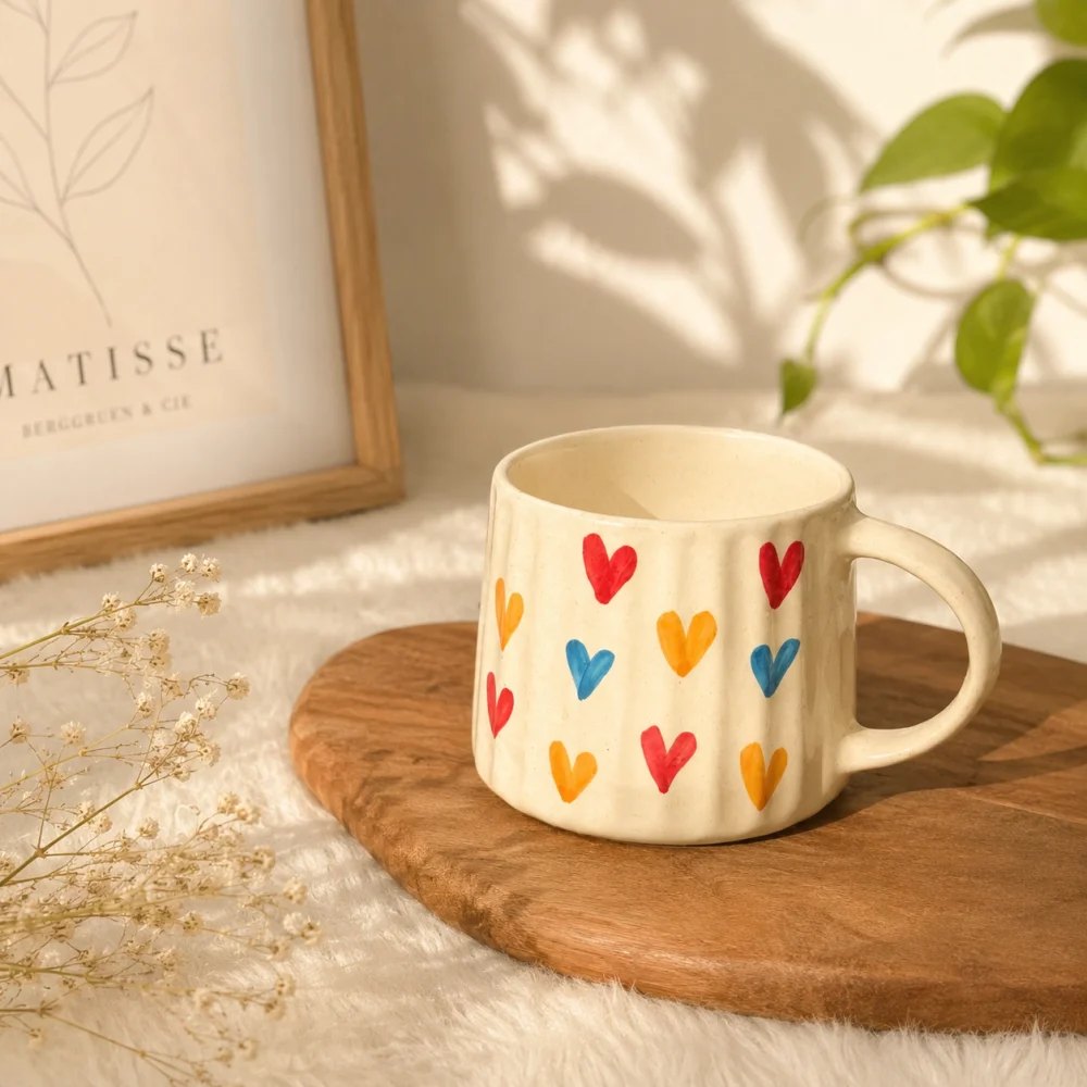 Pastel Hearts Ceramic Coffee Mug – Cute Heart Print Tea & Coffee Cup