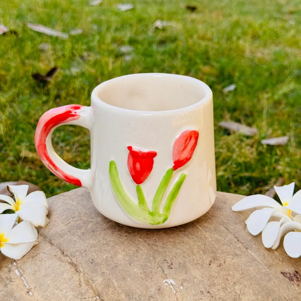 Ceramics and Home-Pink Tulip Mug - Milk Mugs & Ceramic Coffee Mugs-Set of 2 (400 ML, Microwave & Dishwasher Safe)