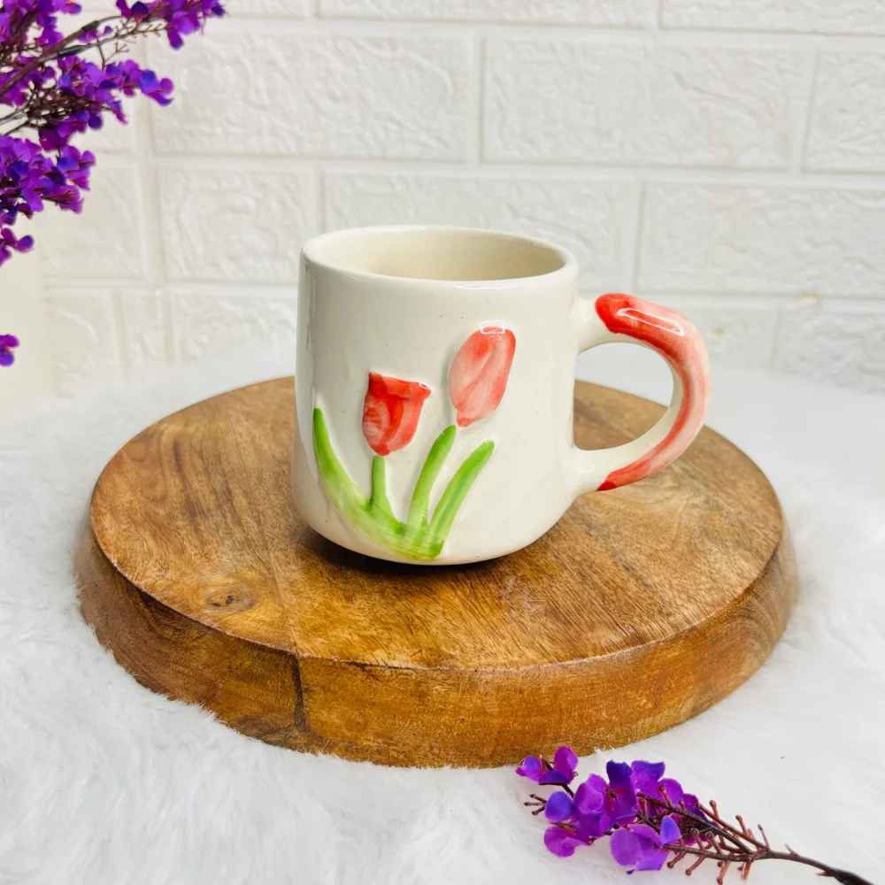 Ceramics and Home-Pink Tulip Mug - Milk Mugs & Ceramic Coffee Mugs-Set of 2 (400 ML, Microwave & Dishwasher Safe)