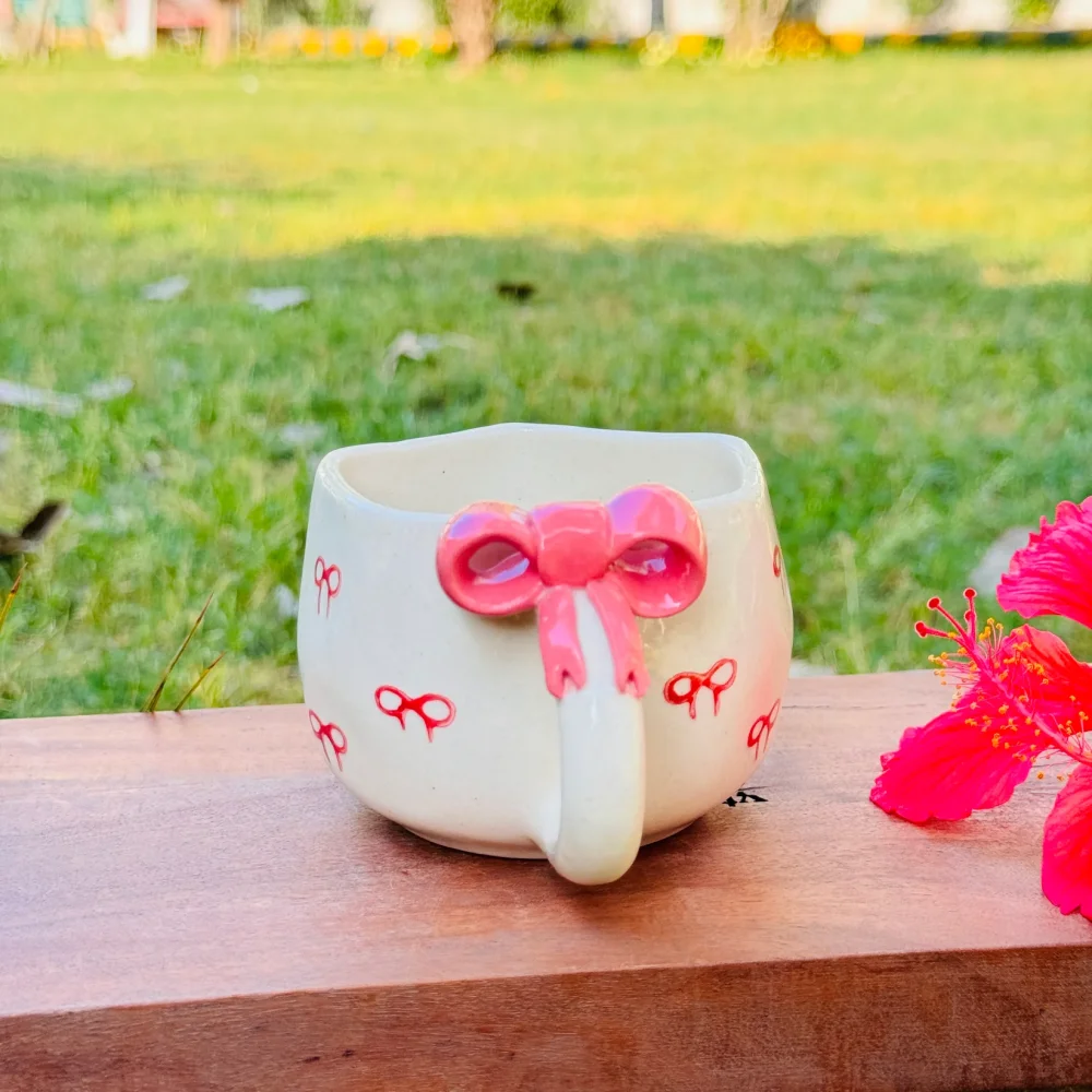 Pookie Bow Ceramic Coffee Mug – Cute Girly Coffee Cup with Bow Design