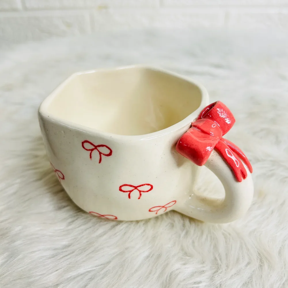 Pookie Bow Ceramic Coffee Mug – Cute Girly Coffee Cup with Bow Design
