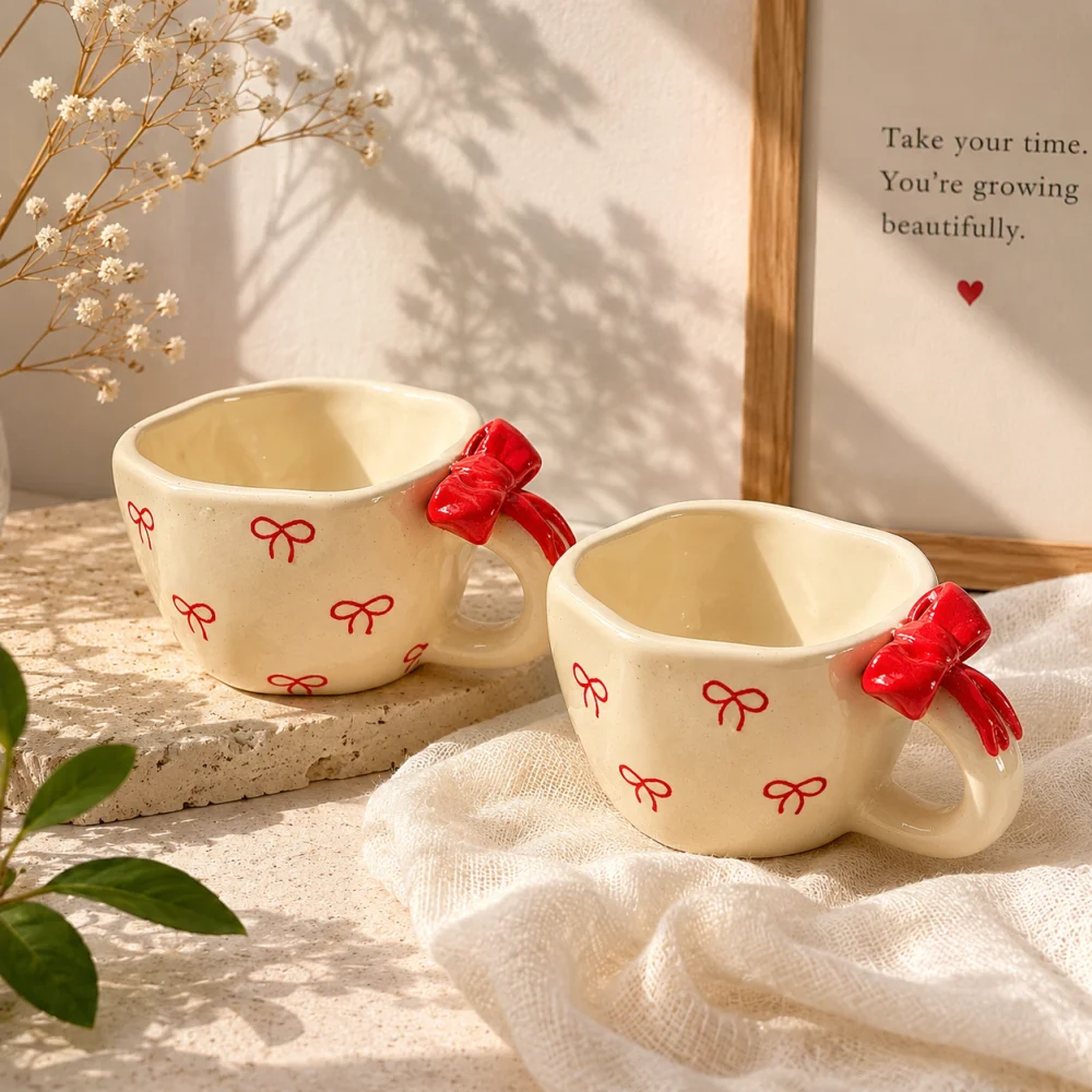 Pookie Bow Ceramic Coffee Mug – Cute Girly Coffee Cup with Bow Design