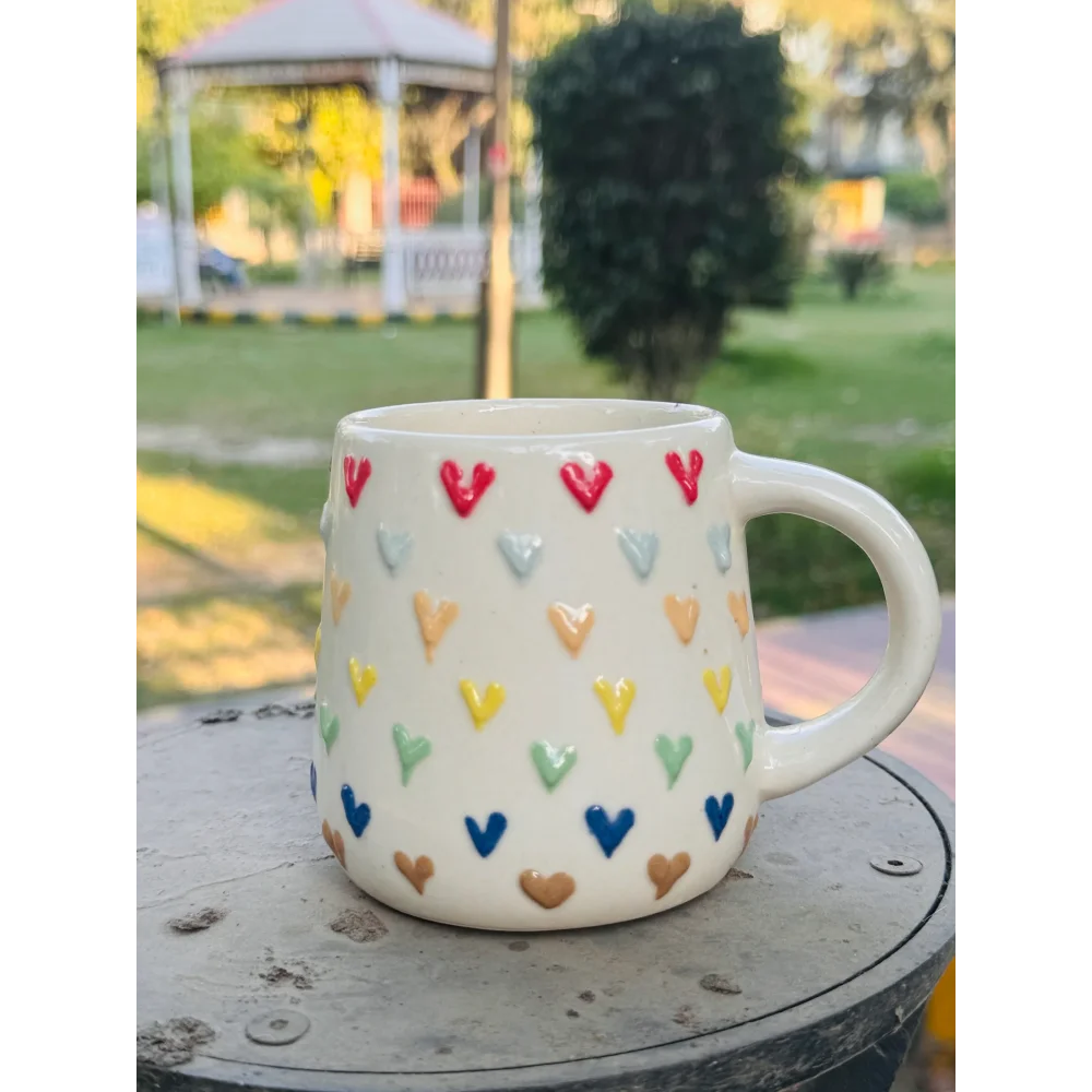 3D Rainbow Hearts Ceramic Coffee Mug – Cute Colorful Heart Tea Cup