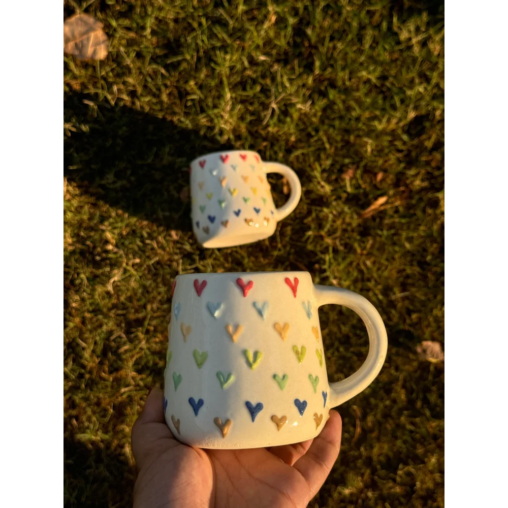 3D Rainbow Hearts Ceramic Coffee Mug – Cute Colorful Heart Tea Cup