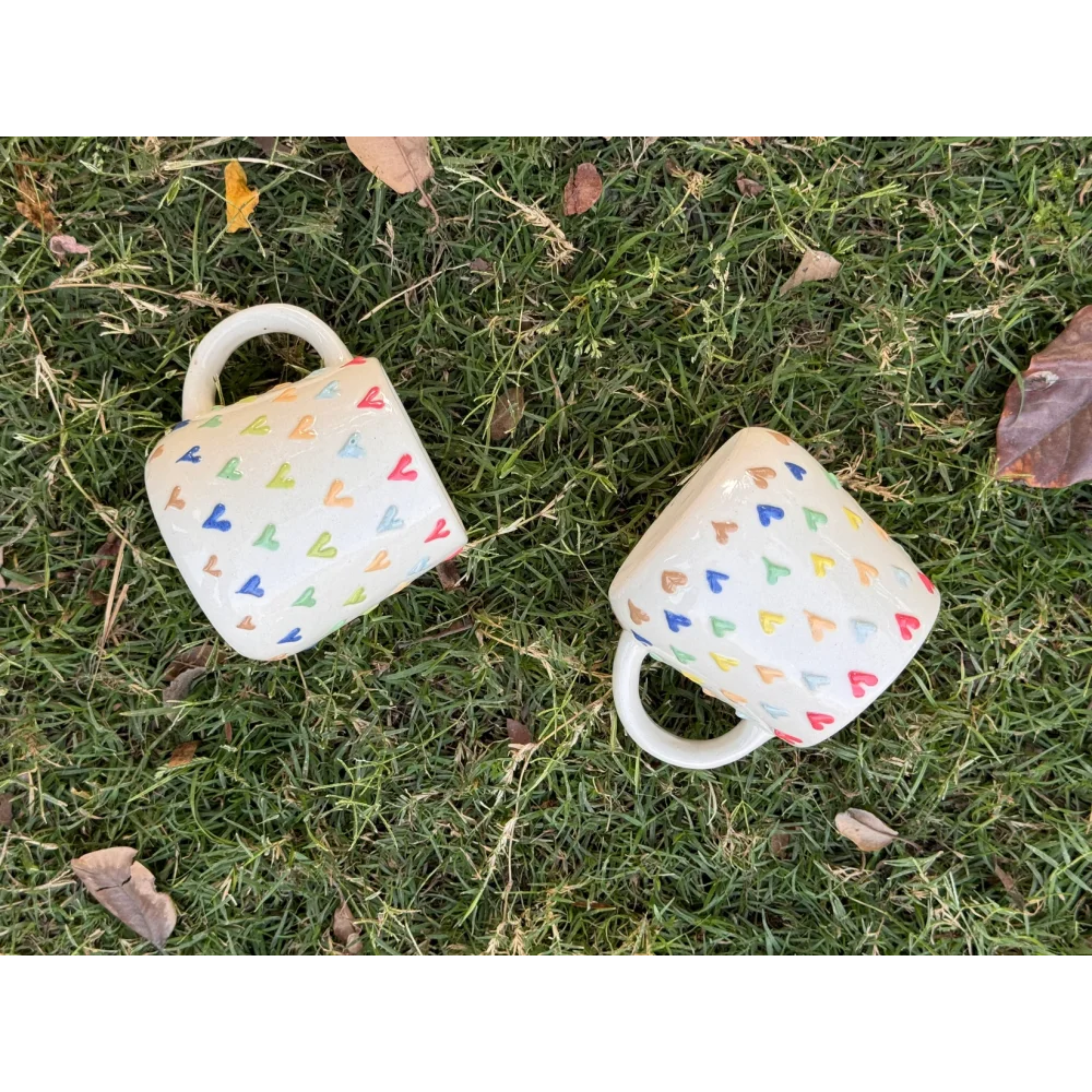 3D Rainbow Hearts Ceramic Coffee Mug – Cute Colorful Heart Tea Cup