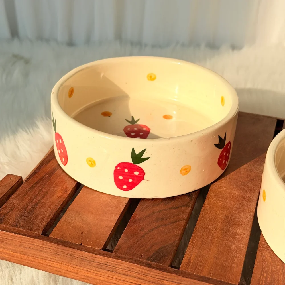 Strawberry Bliss Handcrafted Ceramic Breakfast Bowl – Cute Fruit Design Bowl
