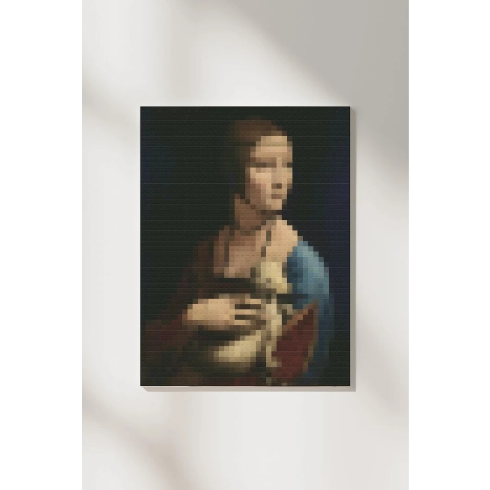 FURNISHUB DECOR Lady with an Ermine Lego Version Canvas - Living Room Aesthetic Canvas Mordern Art Wall home, Cafe Decoration - Canvas Painting Office Café Home Wall Decor Framed Gift