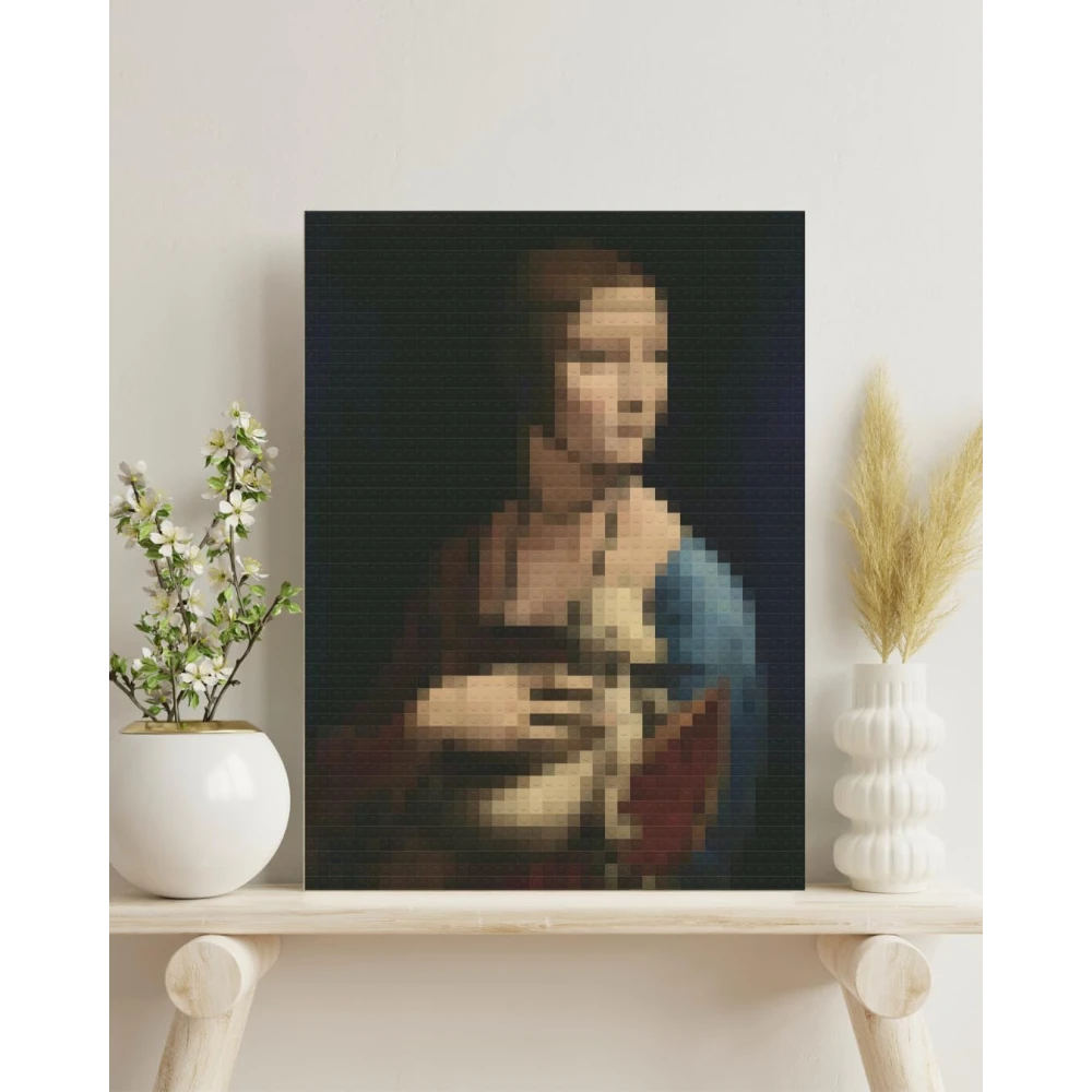 FURNISHUB DECOR Lady with an Ermine Lego Version Canvas - Living Room Aesthetic Canvas Mordern Art Wall home, Cafe Decoration - Canvas Painting Office Café Home Wall Decor Framed Gift