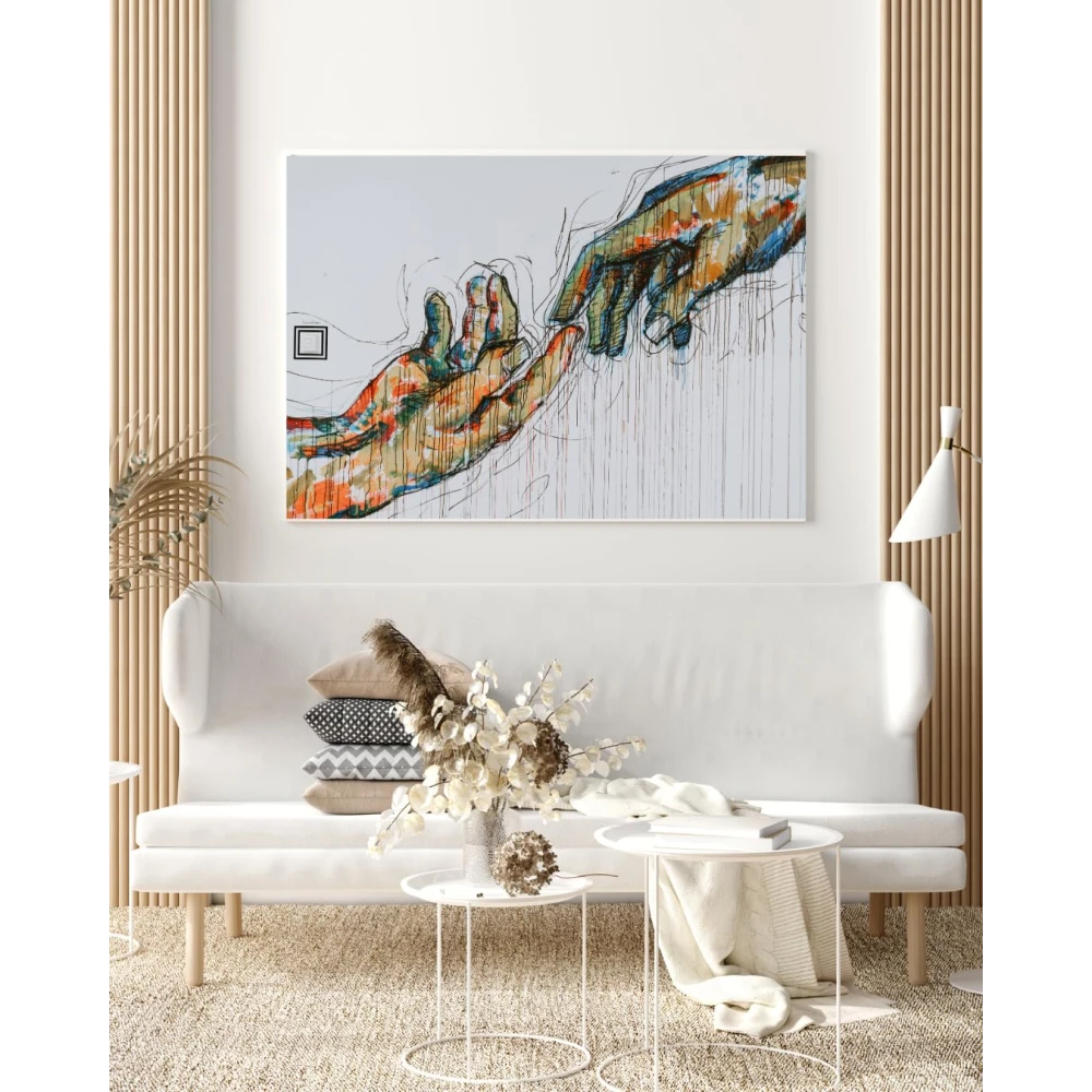 FURNISHUB DECOR Reaching Hands Canvas - Mordern Peace Connection Canvas Living Room Aesthetic Wall art home and Cafe Decoration - Canvas Painting Office Café Home Wall Decor Framed Gift