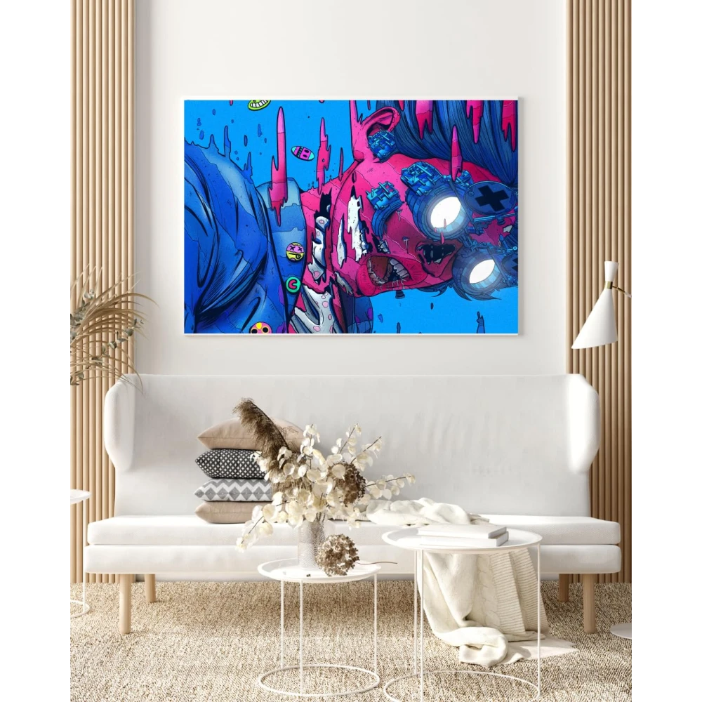 FURNISHUB DECOR Techno Zombie Canvas - Gen-Z Techno Gamer Canvas Gaming Room Anime Wall art home, office and Cafe Decoration - Canvas Painting Office Café Home Wall Decor Framed Gift