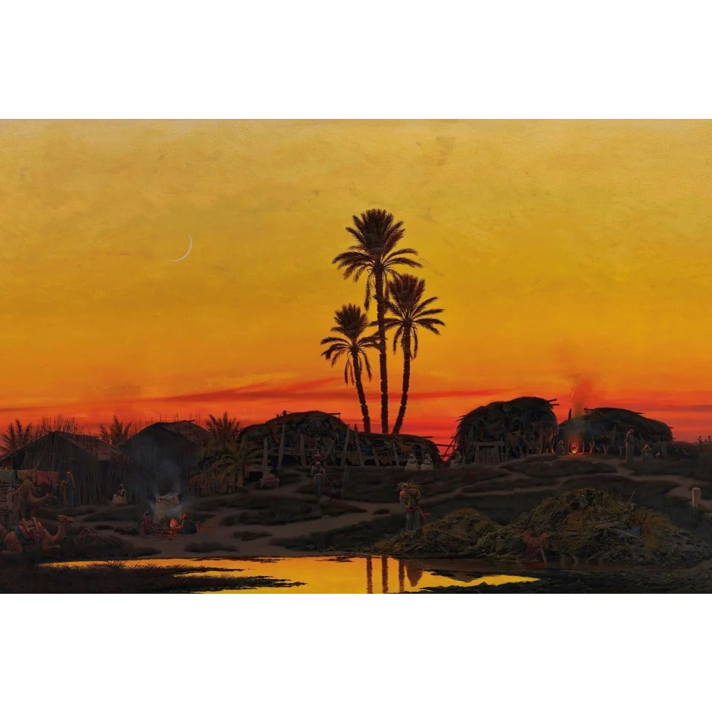 FURNISHUB The Palms in the Dusk, Sunset | Tropical Art Print | Serene Wall Decor Capturing Evening Tranquility