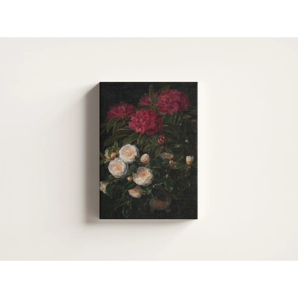 FURNISHUB Kamelier og Rhododendron by Johan Laurentz Jensen | Floral Artwork | Wall Art Painting For Home Decor | Wall Decor Painting | Anime Canvas Painting
