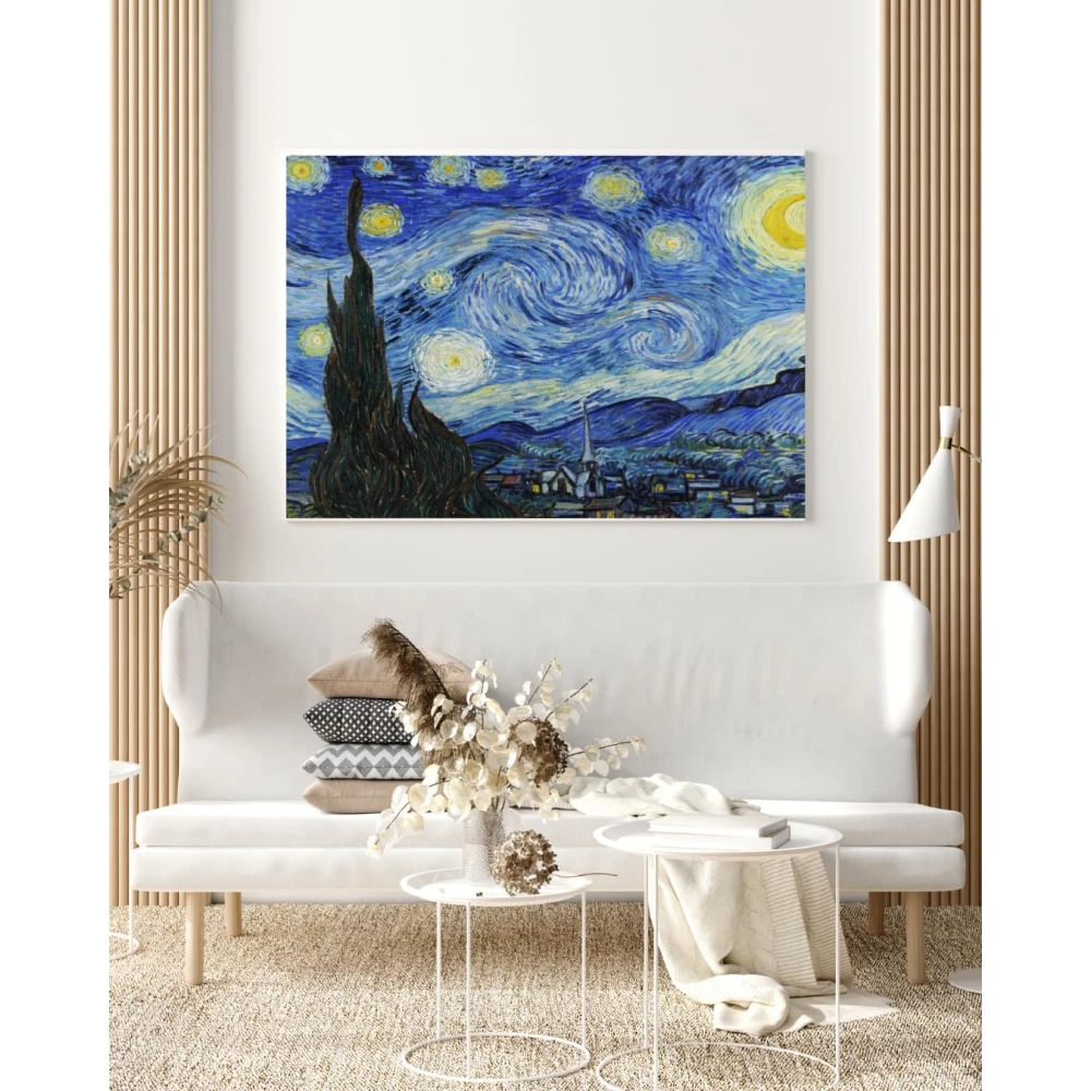 FURNISHUB DECOR The Starry Night By Vincent van Gogh Canvas - Famous Artwork Living Room Canvas Wall art home, Canvas Painting Office Café Home Wall Decor Framed Gift