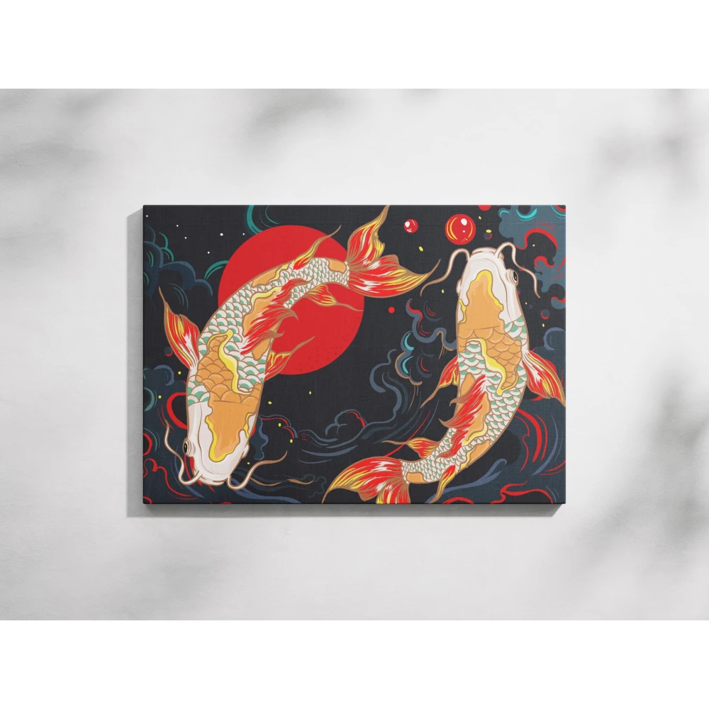 Furnishub Graceful Koi Carp Fish Duo: Circle of Serenity | Art Print Celebrating Harmony and Elegance in Nature