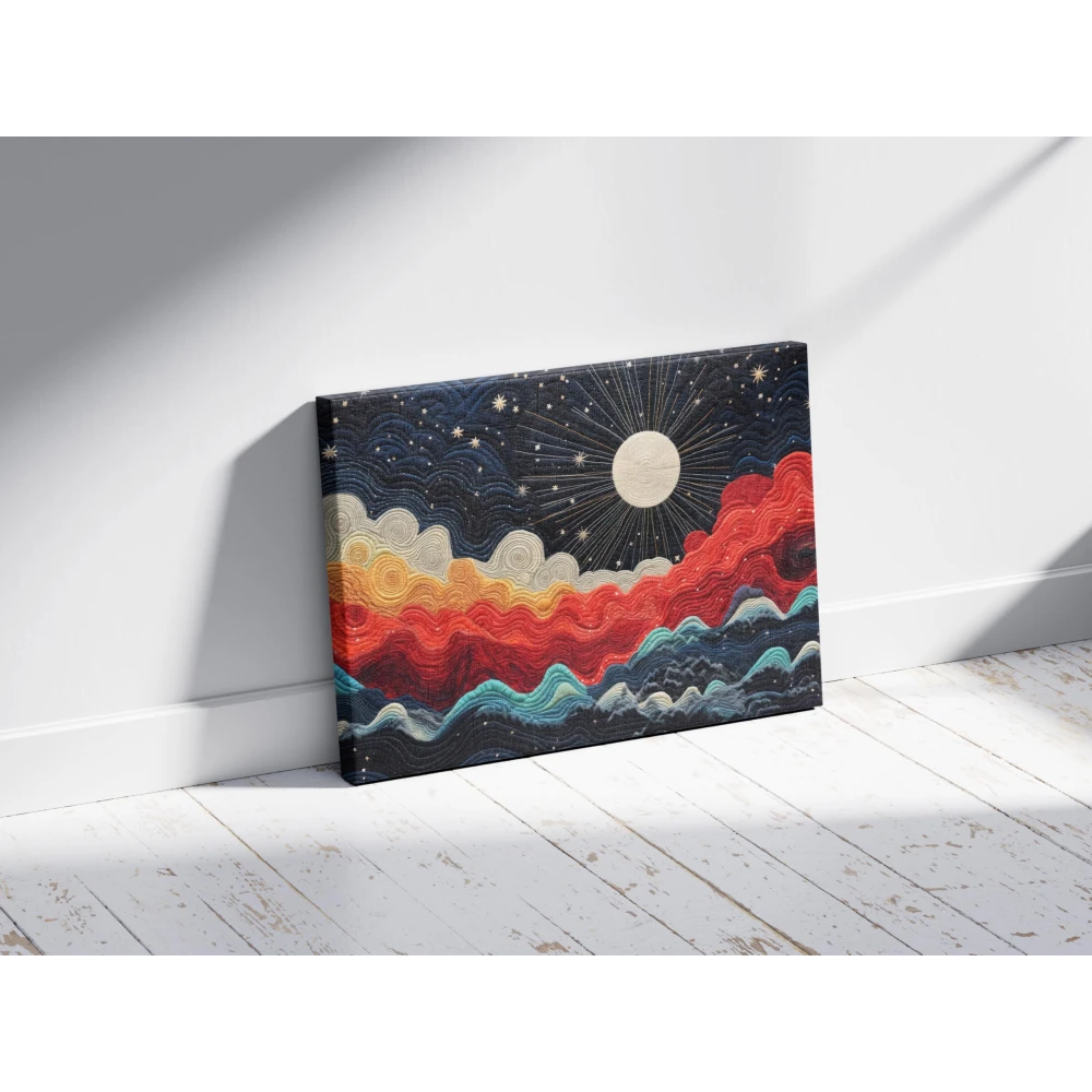 FURNISHUB The Moon in the Glittery Sky (Pattern Art) | Bright and Cheerful Wall Decor to Illuminate Your Surroundings | Canvas Painting to Light up your House