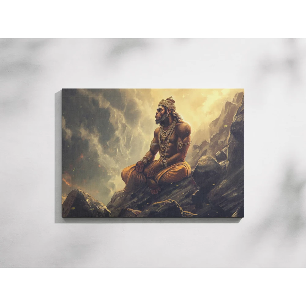 FURNISHUB God Hanuman Chiranjeevi: Spiritual Artwork | Wall Decor for Home and Devotees Seeking Divine Blessings