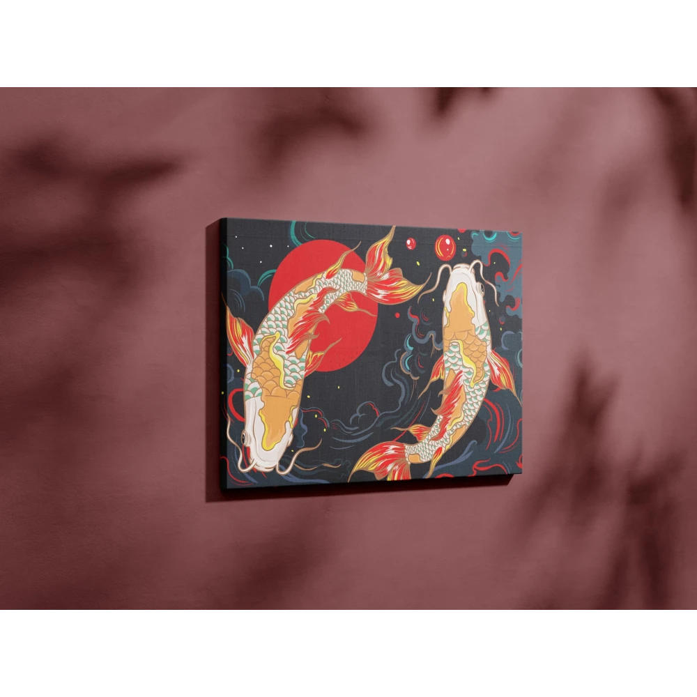 Furnishub Graceful Koi Carp Fish Duo: Circle of Serenity | Art Print Celebrating Harmony and Elegance in Nature