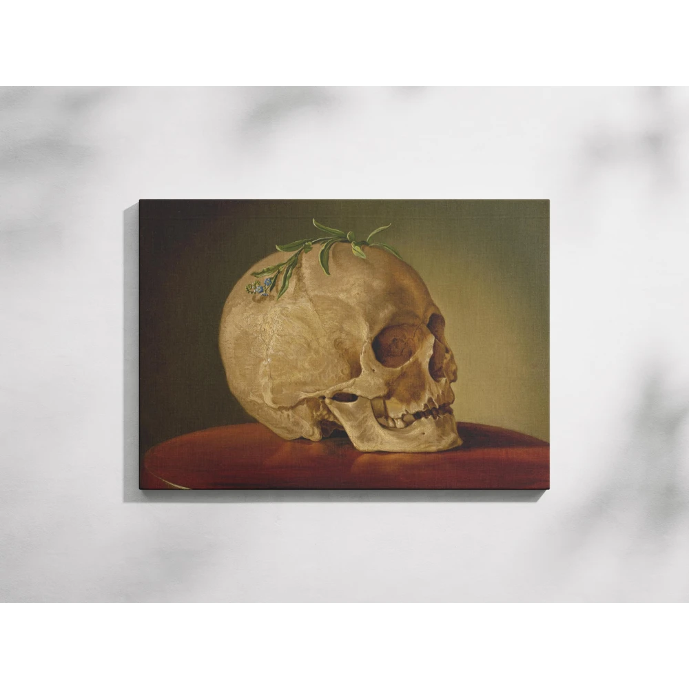 FURNISHUB Still Life with a Skull and a Forget-Me-Not (1860) by Vojtech Klimkovič | Vintage Art Print capturing the beauty of life and mortality | Canvas Painting